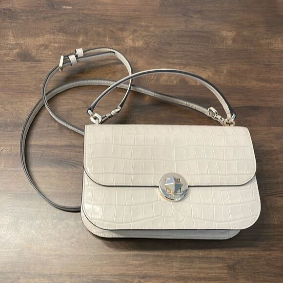 Kate Spade Audrey Flap Croc Embossed Crossbody Bag in Bare Cream - Picture 1 of 11
